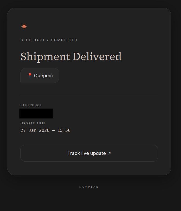 Delivered Status (Blue Dart)