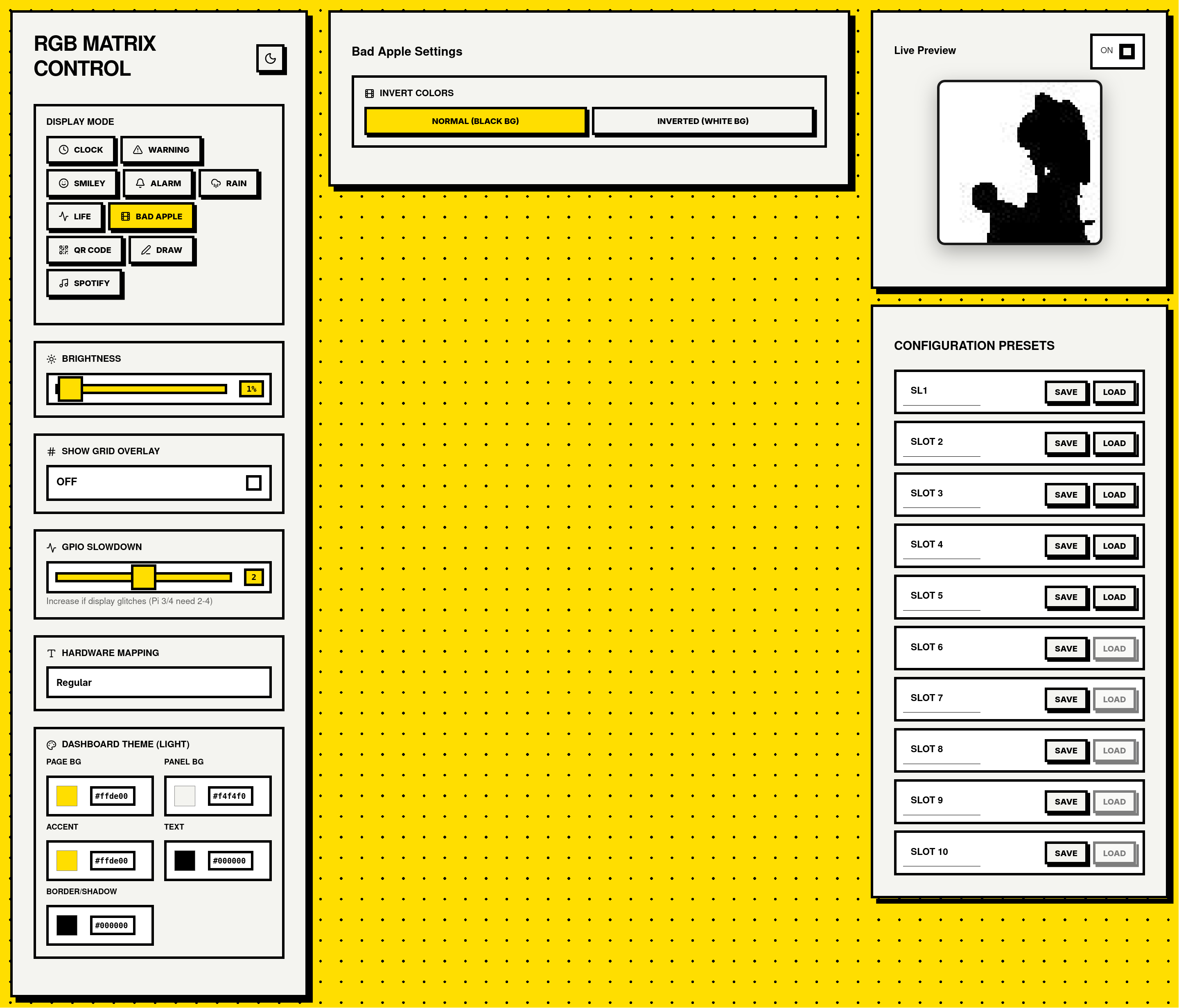 WaveDisp Dashboard displaying the Bad Apple video mode