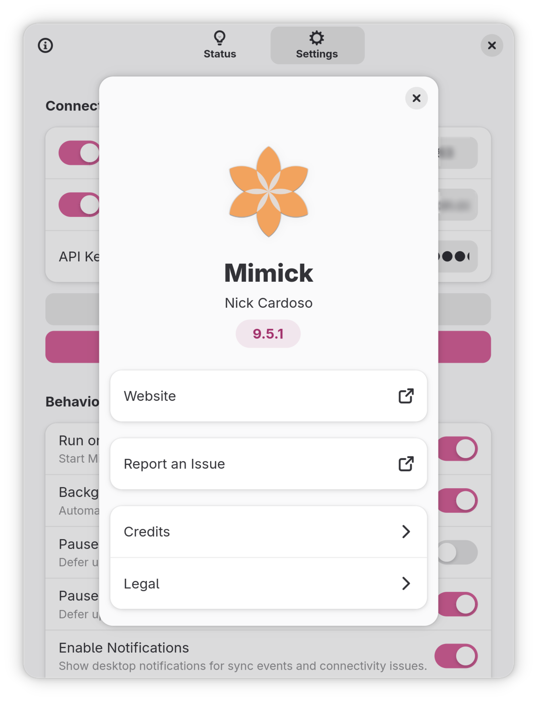 About Mimick dialog