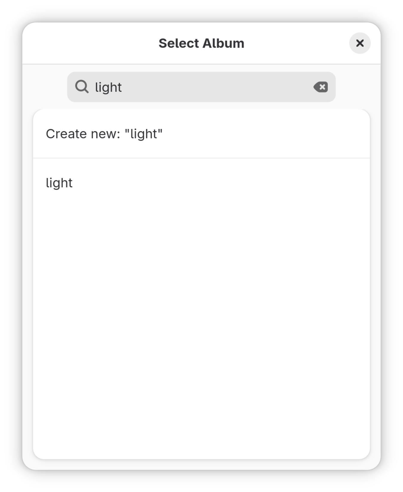 Album search with create new