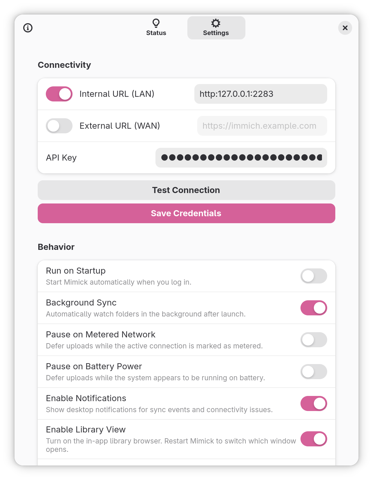 Connectivity settings