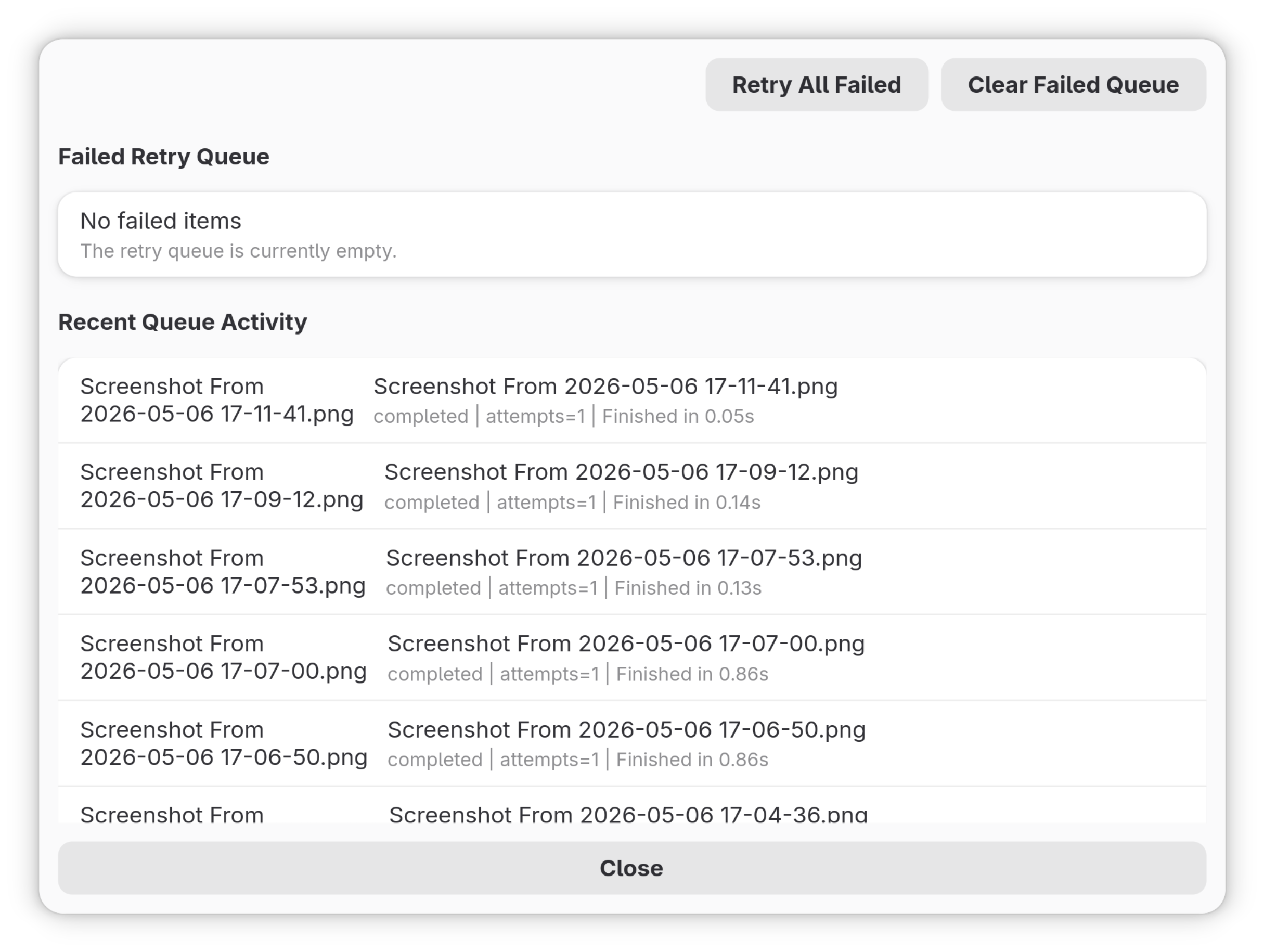Queue inspector with recent activity