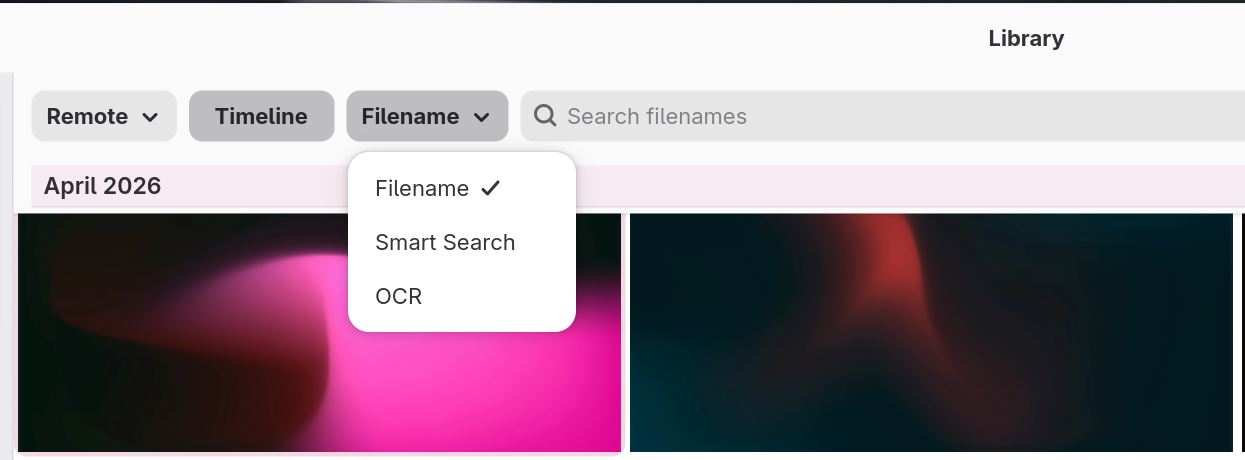 Search modes menu