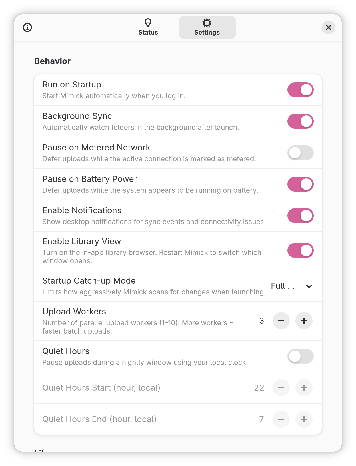 Behavior settings
