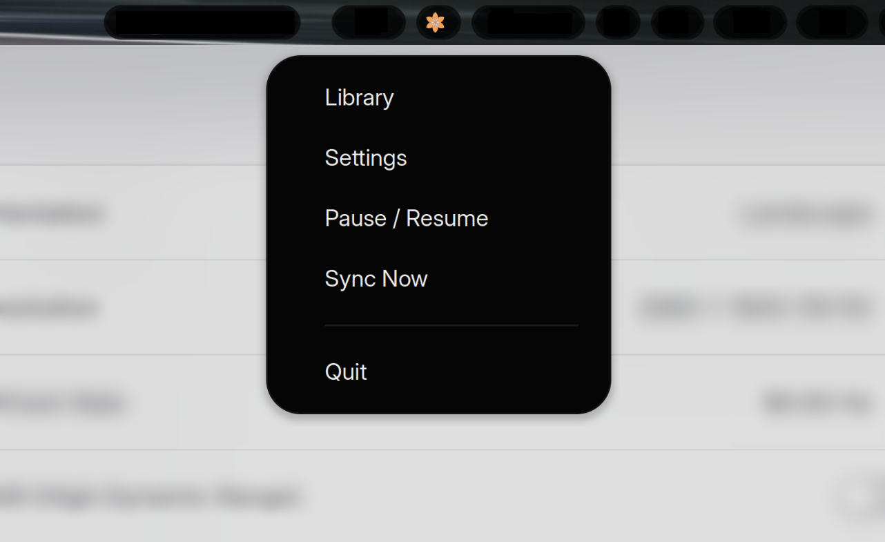 Tray icon menu